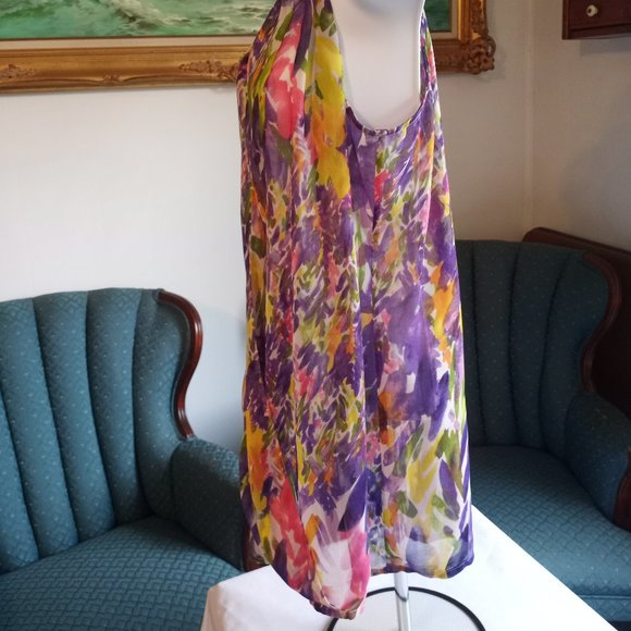 CAbi Petals Tank Top EUC Floral Size Medium Sheer-Item #281 - Picture 3 of 5